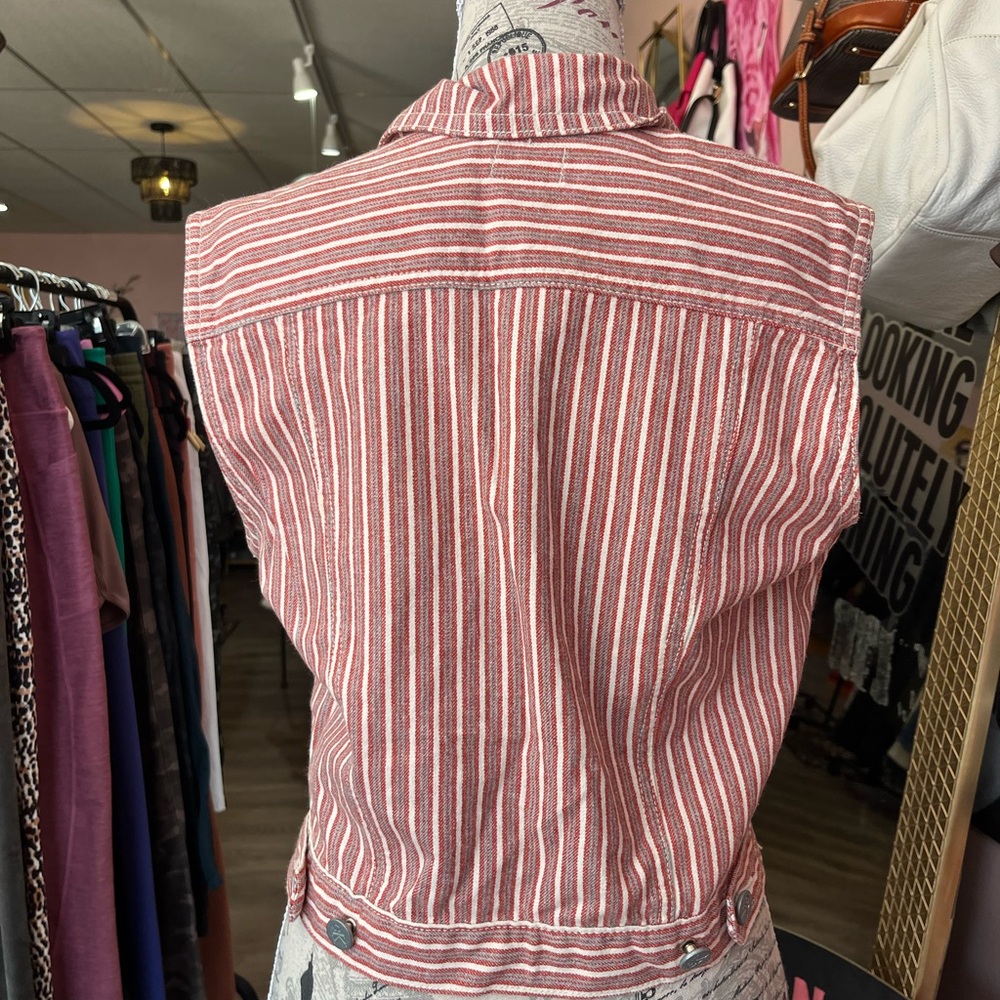 Calvin Klein Red Striped Sleeveless Vest - Picture 4 of 7